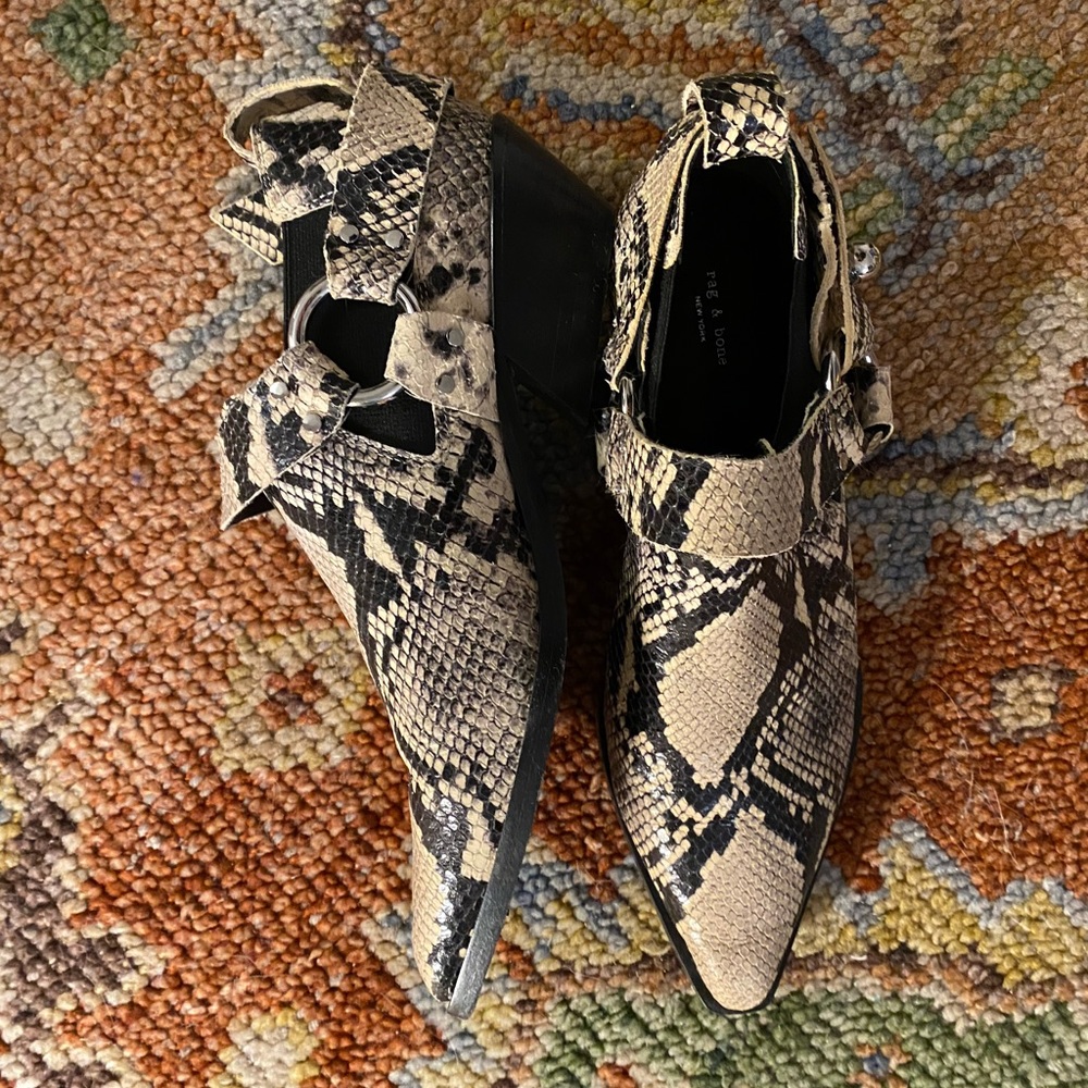 Rag and bone snake skin ankle height booties. Worn once by model for photoshoot
